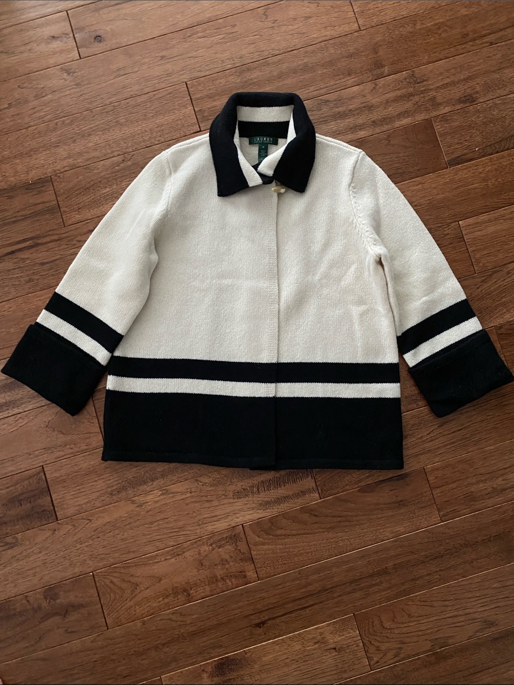 Lauren Ralph Lauren Cream And Black Striped Wool Sweater